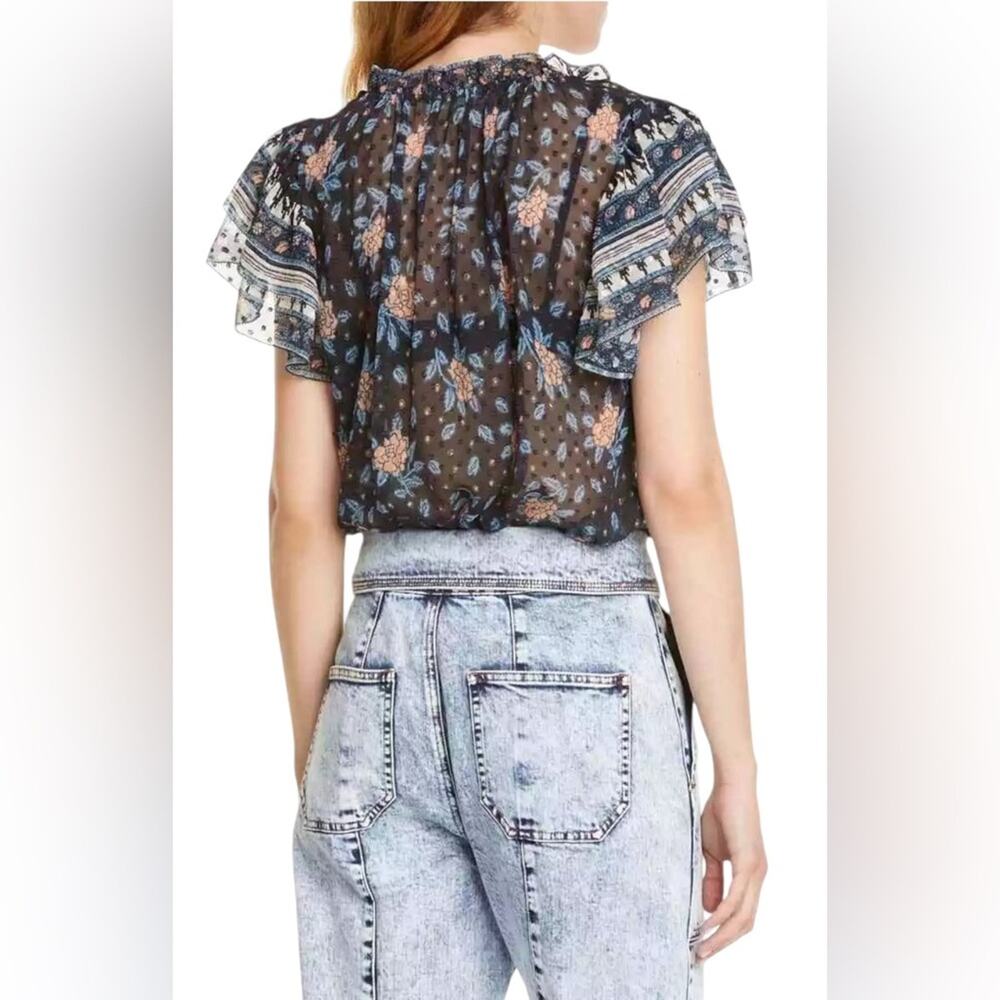 ULLA JOHNSON "Elis" Silk Blouse Swiss Dot Floral Print BOHO  Size:: XS | US 0 - Picture 2 of 10